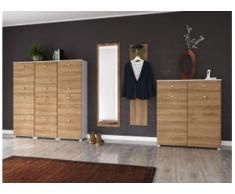 Garderobe Set 079 Miranda 4 tlg Schuhschrank 9 Klappen 52 Paar Weiss-Eiche