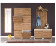 Garderobe Set 115 Orsa 4 tlg Schuhschrank 10 Klappen 40 Paar Weiss-Eiche