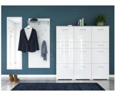 Garderobe Set 083 Lamia 3 tlg Schuhschrank 9 Klappen 36 Paar Weiss-Weiss Hgl