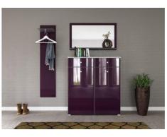 Garderobe Set 044 Malton 3 tlg Spiegel 16 Paar Weiss-Brombeer