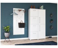 Garderobe Set 059 Cremona 2 tlg Schuhkommode 4 Klappen 32 Paar Weiss-Weiss Hgl