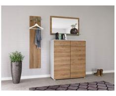 Garderobe Set 044 Nizza 3 tlg Spiegel 16 Paar Weiss-Eiche