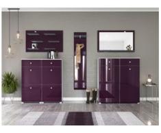 Garderobe Set 024 Hartford 5 tlg Schuhkommode 4 Klappen 32 Paar Weiss-Brombeer