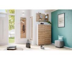 Garderobe Set 092 Limnos 4 tlg Schuhschrank 6 Klappen 24 Paar Weiss-Eiche