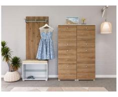 Garderobe Set 042 Bolton 3 tlg Schuhbank 6 Klappen 30 Paar Weiss-Eiche