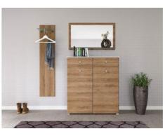 Garderobe Set 044 Malton 3 tlg Spiegel 16 Paar Weiss-Eiche
