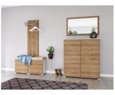Garderobe Set 048 Kasan 4 tlg Schuhkommode 2 Klappen 24 Paar Weiss-Eiche