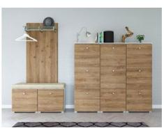 Garderobe Set 073 Bogota 3 tlg Schuhschrank 11 Klappen 44 Paar Weiss-Eiche