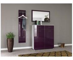 Garderobe Set 044 Nizza 3 tlg Spiegel 16 Paar Weiss-Brombeer