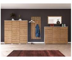 Garderobe Set 082 Carlow 4 tlg Schuhkommode 9 Klappen 60 Paar Weiss-Eiche