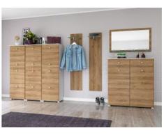 Garderobe Set 078 Buga 5 tlg Schuhschrank 9 Klappen 52 Paar Weiss-Eiche