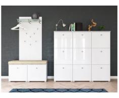 Garderobe Set 073 Bogota 3 tlg Schuhschrank 11 Klappen 44 Paar Weiss-Weiss Hgl