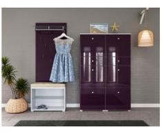 Garderobe Set 042 Bolton 3 tlg Schuhbank 6 Klappen 30 Paar Weiss-Brombeer