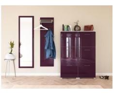 Garderobe Set 094 Lincoln 3 tlg Schuhschrank 6 Klappen 24 Paar Weiss-Brombeer