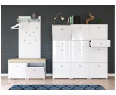 Garderobe Set 080 Betania 3 tlg Schuhschrank 11 Klappen 44 Paar Weiss-Weiss Hgl