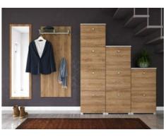 Garderobe Set 003 Tulsa 5 tlg Schuhschrank 9 Klappen 36 Paar Weiss-Eiche