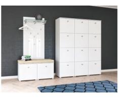 Garderobe Set 087 Bangor 3 tlg Schuhschrank 14 Klappen 56 Paar Weiss-Weiss Hgl