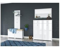 Garderobe Set 048 Kasan 4 tlg Schuhkommode 2 Klappen 24 Paar Weiss-Weiss Hgl