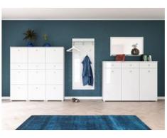 Garderobe Set 082 Carlow 4 tlg Schuhkommode 9 Klappen 60 Paar Weiss-Weiss Hgl