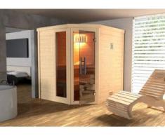 Weka Massivholzsauna Turku 1 Sparkomplettset mit Glastür, Fenster und Saunaofen