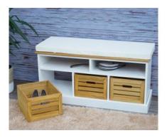 Sitzbank mit Staufächern HWC-G50, Polsterbank, Kissen Landhaus Aufbewahrungsboxen Fach 49x95x35cm, weiß-braun