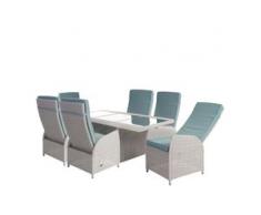 Luxus Poly-Rattan-Garnitur Badalona, Premium Lounge Set Alu-Sitzgruppe Tisch + 6 verstellbare Stühle ~ hellgrau