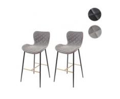 2x Barhocker HWC-E55, Barstuhl Tresenhocker, Vintage goldfarbene Streben ~ Kunstleder Wildlederimitat grau