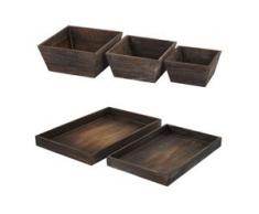 Holzschalen Set, 3x Obstschale Dekoschale T284, 2x Serviertablett T285, Shabby-Look ~ braun
