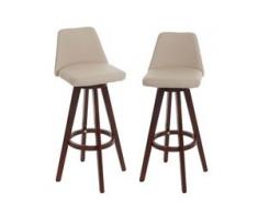 2x Barhocker HWC-C43, Barstuhl Tresenhocker, Holz Kunstleder drehbar ~ creme, dunkle Beine