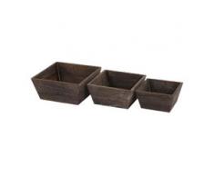 3er Set Holzschale T284, Obstschale Dekoschale, Shabby-Look Vintage ~ braun