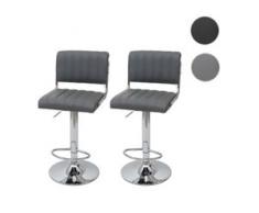 2x Barhocker HWC-F17, Barstuhl Tresenhocker Drehhocker, mit Lehne Kunstleder ~ grau