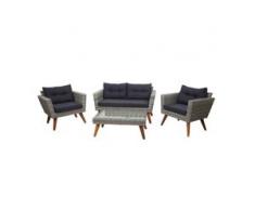 Poly-Rattan Garnitur HWC-E93, Garten-/Lounge-Set Sofa, Spun Poly halbrundes Rattan Akazie Holz grau Kissen dunkelgrau