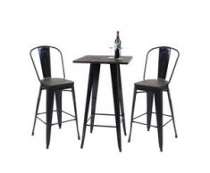 Set Stehtisch + 2x Barhocker HWC-A73 inkl. Holz-Tischplatte, Barstuhl Bartisch, Metall Industriedesign schwarz