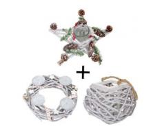 3er Set Adventskranz + Windlicht + Gesteck, Weihnachtsdeko Tischkranz Stern mit Glaseinsatz