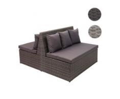 2x Poly-Rattan 2er Sofa HWC-G16, Lounge-Gartenbank Sitzbank Sessel, Gastronomie 120cm ~ schwarz, Kissen hellgrau