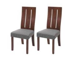 2x Esszimmerstuhl HWC-G63, Küchenstuhl Lehnstuhl Stuhl, Stoff/Textil Massiv-Holz ~ dunkles Gestell, grau