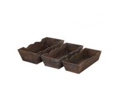 3er Set Holzschale T283, Obstschale Dekoschale, Shabby-Look Vintage ~ braun