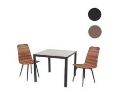 Gartengarnitur HWC-F90, Sitzgruppe Balkon-/Lounge-Set, WPC-Tischplatte 2xPoly-Rattan Stuhl+Tisch 76x90x90cm ~ schwarz