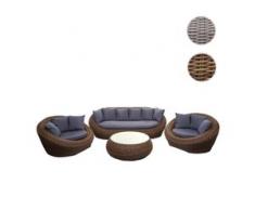 4-1-1 Poly Rattan Garnitur HWC-F88, Lounge-Set Sofa, halbrundes Rattan Alu-Gestell oval ~ braun, Kissen dunkelgrau