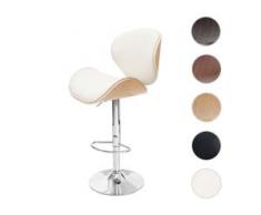 Barhocker Foxrock, Barstuhl, Holz Bugholz Retro-Design ~ Buche-Optik, Kunstleder creme