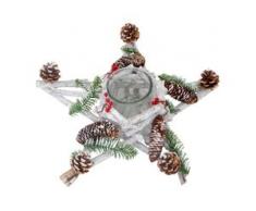Adventskranz Stern, Weihnachtsdeko Tischdeko, Holz mit Kerzenglas 40x40x12cm weiß-grau