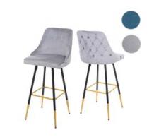2x Barhocker HWC-E70, Barstuhl Tresenhocker, Retro Design Samt goldene Streben/Füße ~ grau
