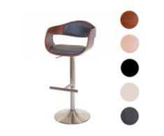 Barhocker HWC-A47, Barstuhl, Holz Bugholz Retro-Design, Fuß gebürstet ~ Walnuss-Optik, Kunstleder schwarz