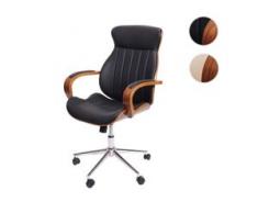Bürostuhl HWC-H39, Schreibtischstuhl Drehstuhl Chefsessel, Bugholz Walnuss-Optik Kunstleder ~ schwarz