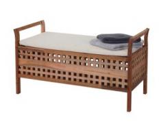 Sitzbank HWC-B61, Sitztruhe Wäschetruhe Holzbank Truhe Badezimmer Bank mit Auflage, Staufach Walnuss 50x89x40cm