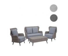 Poly-Rattan Gartengarnitur HWC-G53, Lounge-Set Sofa Sitzgruppe, Spun Poly ~ grau, Polster hellgrau