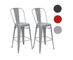 2x Barhocker HWC-A73, Barstuhl Tresenhocker mit Lehne, Metall Industriedesign ~ grau