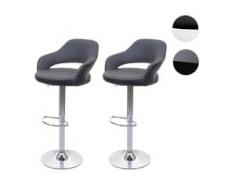 2x Barhocker HWC-F16, Barstuhl Tresenhocker Drehhocker, mit Lehne Kunstleder ~ grau/schwarz