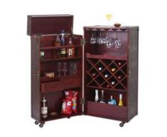 Barschrank HWC-A25 Weinregal Hausbar Koffer, Eukalyptusholz rollbar 123x61x59cm