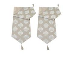 2x Tischläufer Barock, Tischdecke Tischdeko Mitteldecke, beige silber Glanz-Effekt 180x33cm